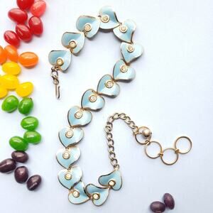 Vintage 60s Enameled Rhinestone Lilypad Necklace